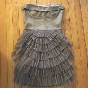 BCBGMAXAZRIA Gray/Brown Strapless Layered Dress